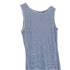 Pisarro Nights Beaded Rose Motif Column Slate Periwinkle Gown Womens 4 NWT 289