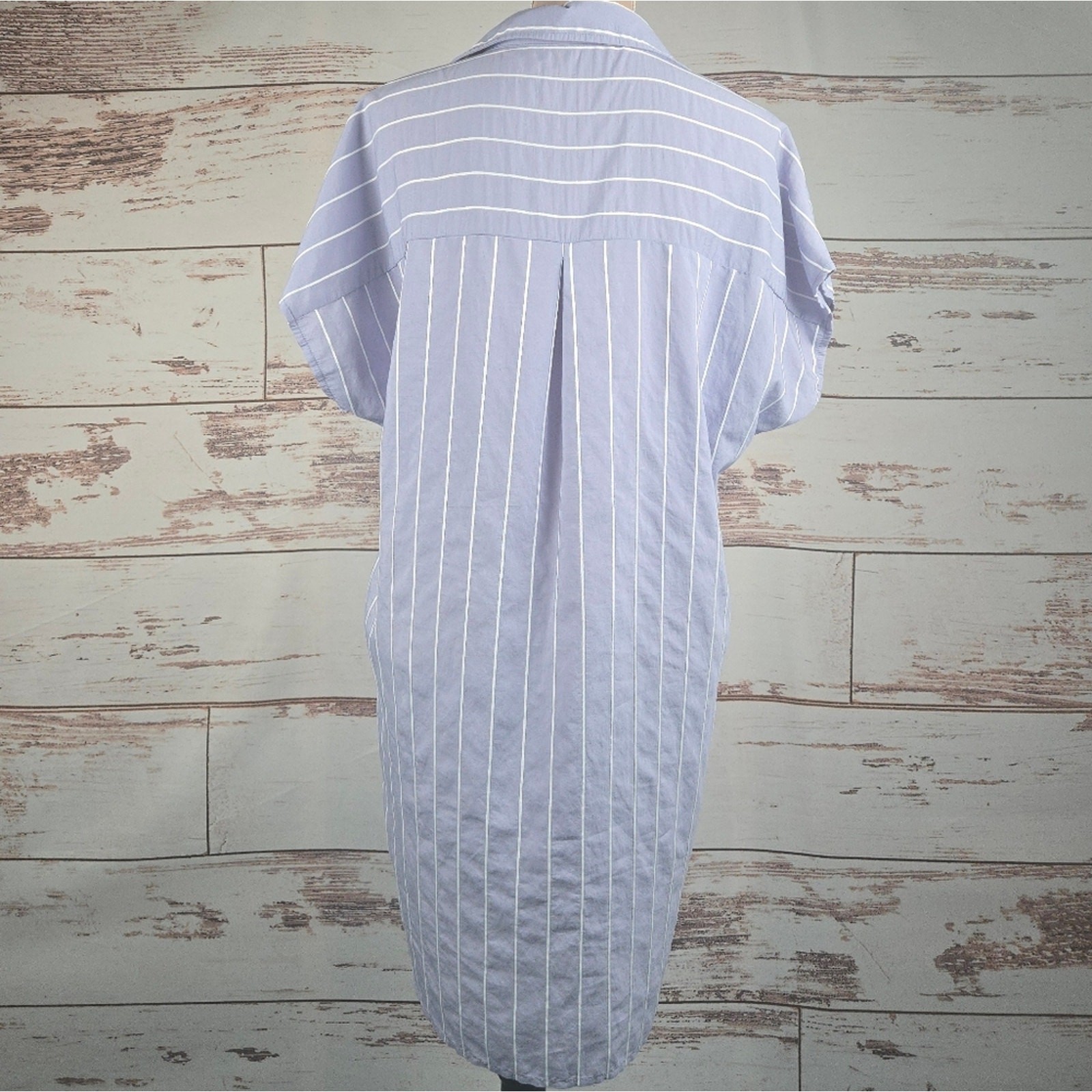 FRNCH Short Sleeve Shirt Dress Blue Stripe Size M/L