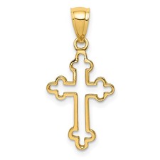 14K Yellow Gold Polished Budded Cross Shape Charm Pendant 0.66gm