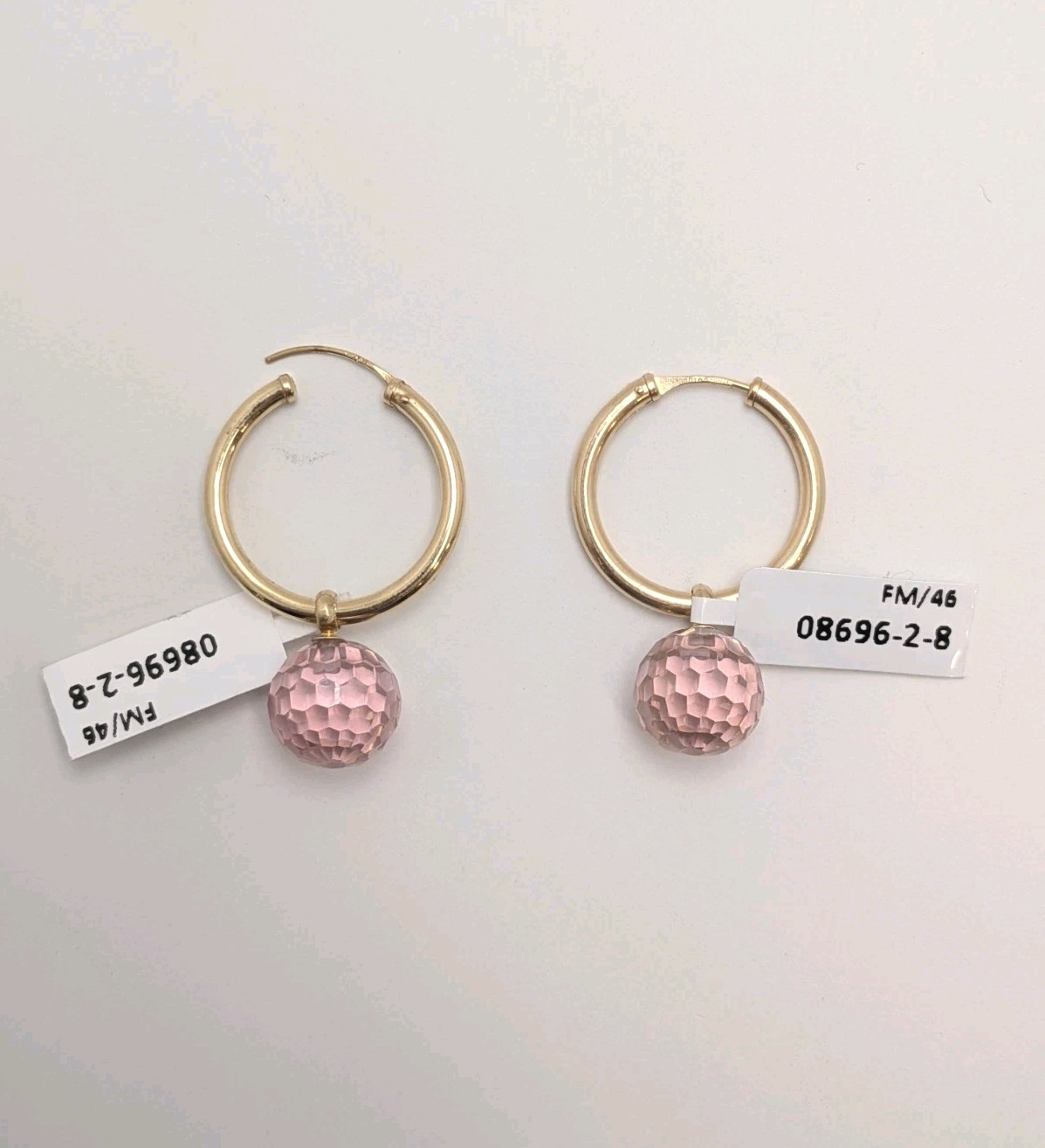 Pendientes oro 18k 750 Mls. Aros Con Bola Rosa. Ref:279980/20L. 1,8x20x10 MM.