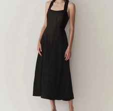 Colbie Black Linen Strappy Long A-Line Dress Square Neck Sleeveless XS Women