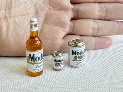 3 pcs set dollhouse miniature beer bottle Modelo beer metal cans  resin bottle