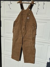 Carhartt Men's Sz 48X32 R37 Bib Overalls Canvas Unlined Brown Double Knee