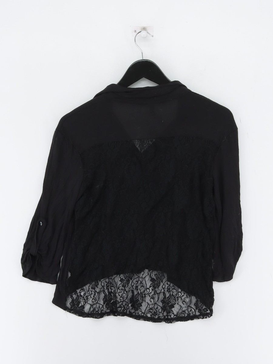 Paper Crane Women's Blouse S Black 100% Other 3/4 Sleeve V-Neck Basic View 2