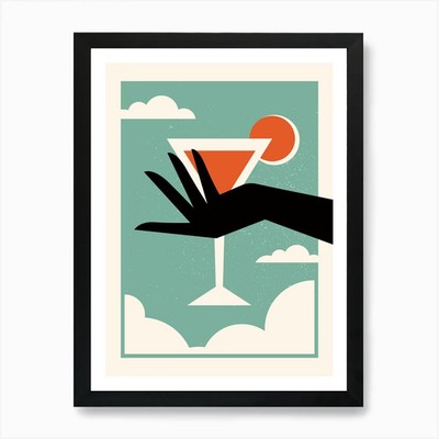 Martini, Cocktail print, Retro post Framed Wall Art Poster Canvas Print Picture