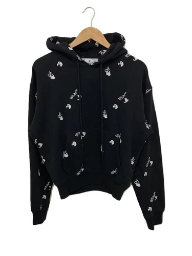 FELPA CON CAPPUCCIO OFF WHITE LOGO ALL OVER XS COTONE NERO FANTASIA TOTALE usata