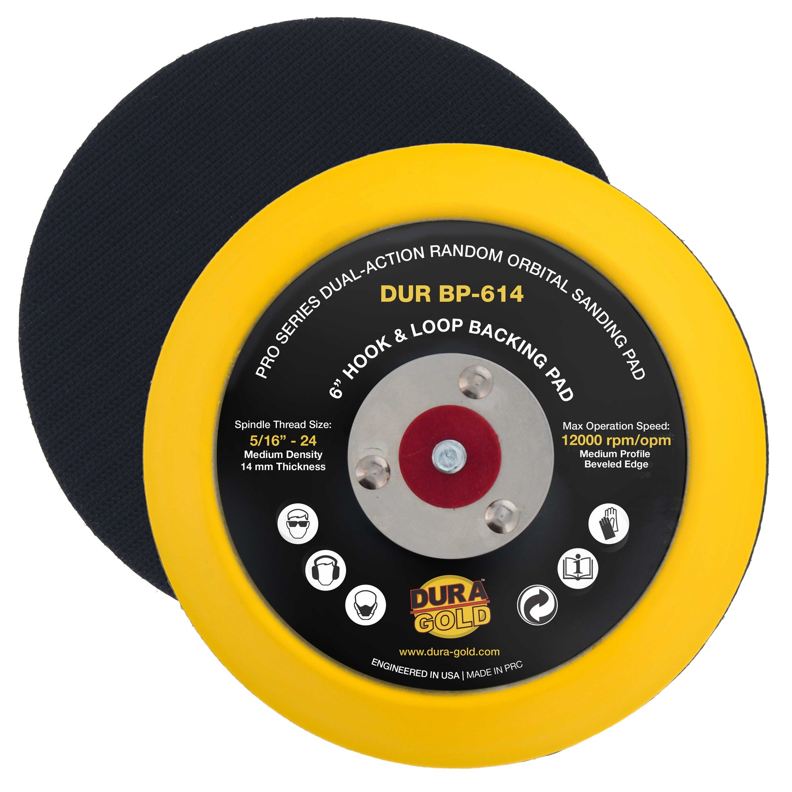 6" Hook & Loop DA Sander Backing Plate Pad, 14mm Medium Prof