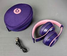 TESTED Beats By Dre Purple/Pink Solo3 Bluetooth Headphones w/USB Cable, Case