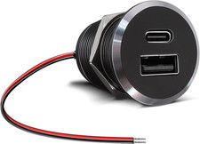 12V USB Outlet All-Aluminum QC 3.0 USB-A USB-C PD3.0 Dual Fast Car Charger Soc