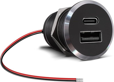 12V USB Outlet All-Aluminum QC 3.0 USB-A & USB-C PD3.0 Dual Fast Car Charger Soc