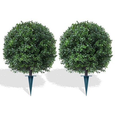 Artificial Boxwood Topiary Trees with Ground Spike,2 Pieces Fake Pine Shrubs ...