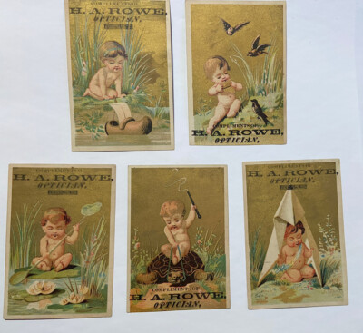 #ad 5 Victorian trade cards Troy NY Bare children outside playing c1880s Jeweler A68 $86.50