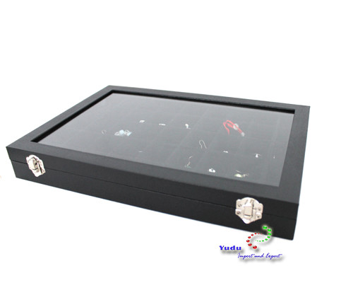 Schmuckkasten Mit Glasdeckel - 45 Fächer Weiß Samt