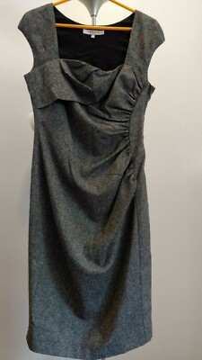 L. K. Bennett Fitted Dress US 8/UK 12  Beige Brown Heather Tweed Ruched Sheath