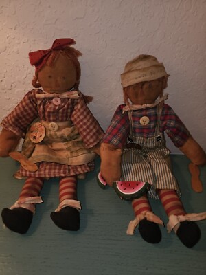 Vintage 1930's Raggedy Ann Andy Textile Rag Dolls