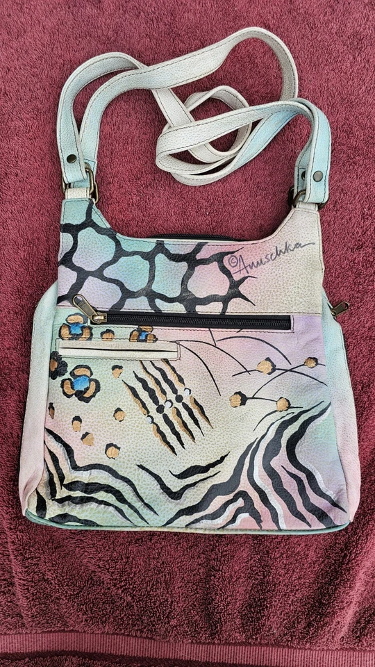 Bolsa de ombro Anuschka de couro pintada à mão animal floral com zíper ao redor nova com etiquetas - Imagem 2 de 4