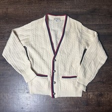 Vintage 60s Towne and King Cardigan Sweater 40 Cableknit Grandpa Virgin Wool