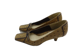 Vintage J. Renee Clover Womens Leather Ostrich Print Dressyl Pumps Heels Size 8M