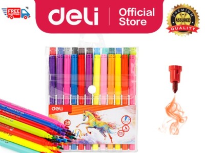 US-UPS Deli 24 Watercolor Markers Flexible Brush Tip Washable Fabric Painting