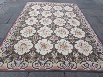 Feine Vintage Hand Made Französisches Design Wolle Grau Beige Original Aubusson 308X236cm