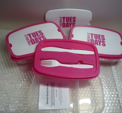 Lot of 3 T-Mobile Tuesdays Lunch Container w/Fork + Knife