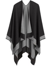 Women's Shawl Wraps Open Front Poncho Cape Border Design-01-black Gray