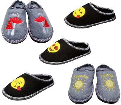 SPRINT Kinder Pantoffeln Puschen Hausschuhe Filzpantoffeln Filzsohle Emoji Gr. 30-36