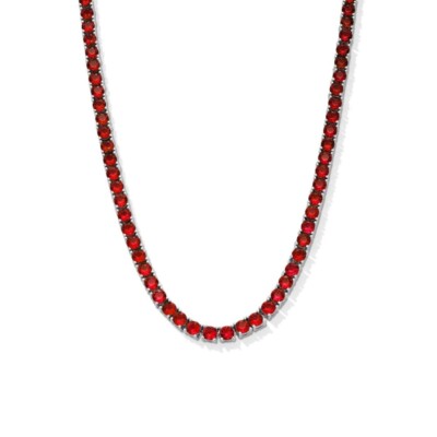 Women's 18k White Gold Plated Ruby CZ 4MM Round Cut Tennis Necklace - 18''