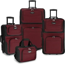 Travel Select 4 Piece Expandable Softside Luggage Set Carry On Tote Bag Burgundy