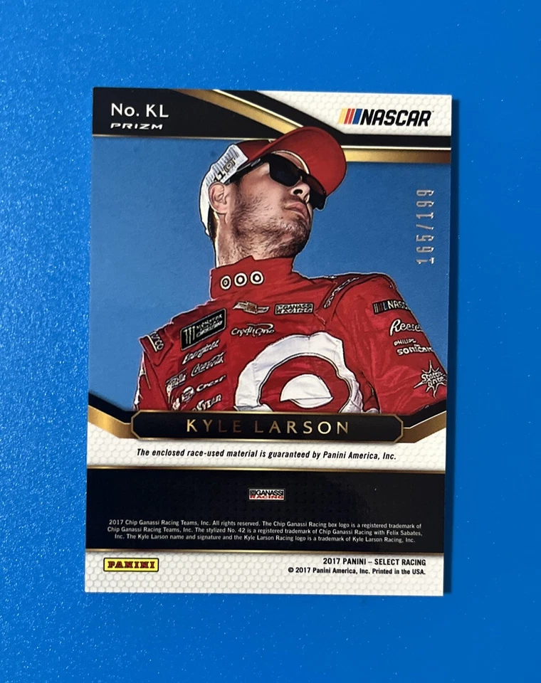 2017 Panini Select Racing Kyle Larson Select Prizm Swatches 165/199 #KL - Image 2 of 3
