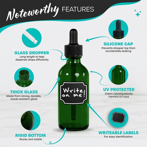 Nevlers Bottiglia contagocce in vetro verde 2 oz (set di 24) | Include involucro termoretraibile - Foto 5 di 9