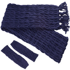 Hand Knit 100 Baby Alpaca Scarf and Fingerless Mittens Purple