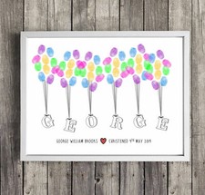 Personalised Christening Fingerprint Balloons Guest Book Ink Pad Baptism Gift