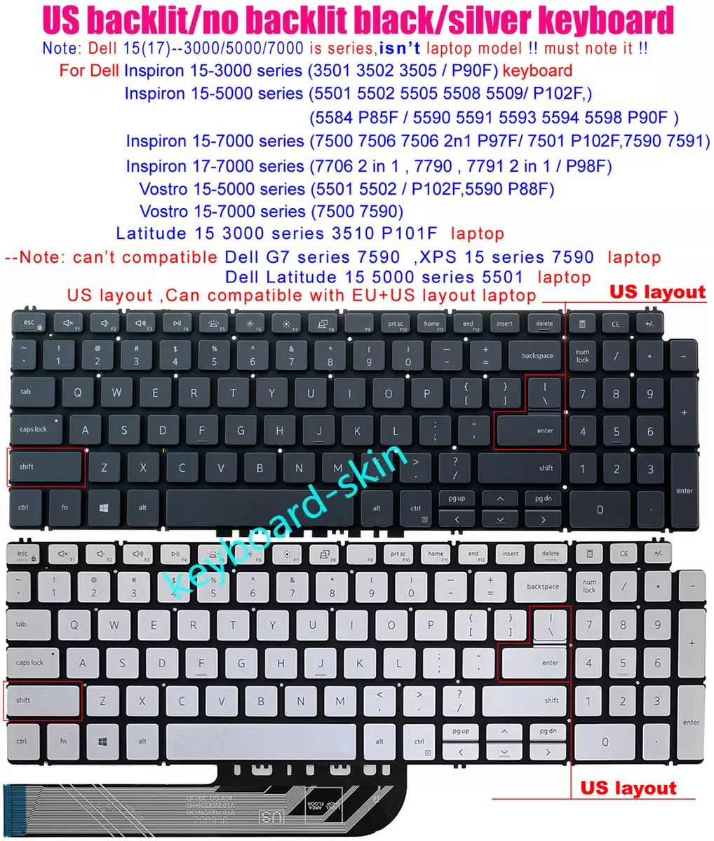 New US Keyboard for Dell Vostro 15-5501 5502 P102F 5590 P88F 15-7500 7590 laptop