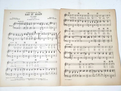 Vintage Antique Sheet Music SAY IT AGAIN 1926 - Foto 2 di 4