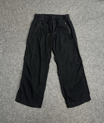 Athleta Wide Leg Linen Pants Women's Size 12 Black Drawstring