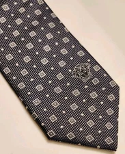 Versace Silk Tie Gray Square Diamond Geometric With Medusa Logo Made In Italy