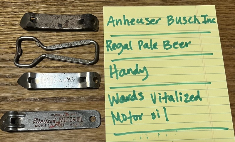 Lot Of 4 Vintage Anheuser Busch, Regal Beer, Handy, Wards Branded Bottle Openers