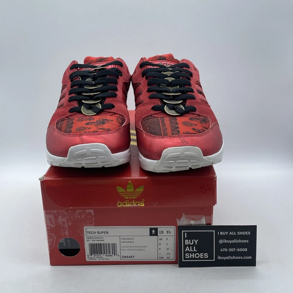 Talla 9.5 - Adidas Tech Super Año del Caballo Rojo Negro Gamuza Cuero (D65457) Foto 2 de 4