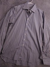 Burberry London Shirt Men 16 41 French Cuff Dress Shirt Blue Striped Lightweight