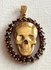 Vintage Edwardian Memento Mori Solid Silver Gilded Garnets Skulls Pendant