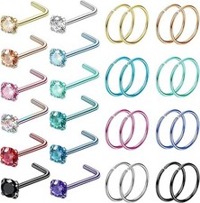 28PCS Hypoallergenic Nose Rings Hoops Studs - 316L Stainless Steel Nose Ring for