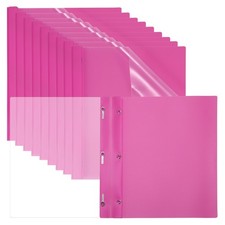10 Pcs Plastic Report Covers with 3 Metal Prong Fasteners, Rose Red