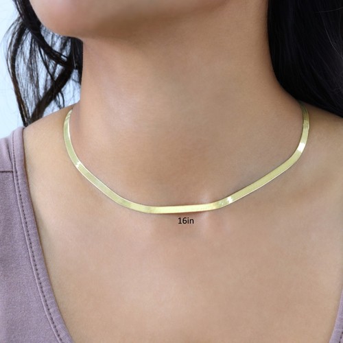 10K Gelbgold massive 3mm-9mm flache Fischgrät Kette Halskette Damen Herren 16"-24" - Bild 59 von 75