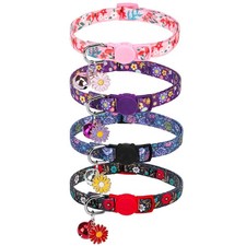 Cute Cat Collars with Bells Breakaway, 4 Pack Floral Daisy Pendant Spring Sum...