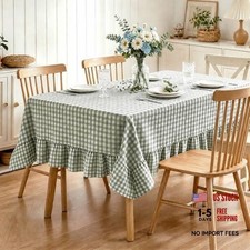 Sage Green Gingham Ruffled Tablecloth - 60" x 84" - Rectangular