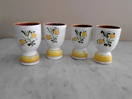 4 Stangl Ceramic  Double Egg Cups Springtime Yellow Bell Flowers
