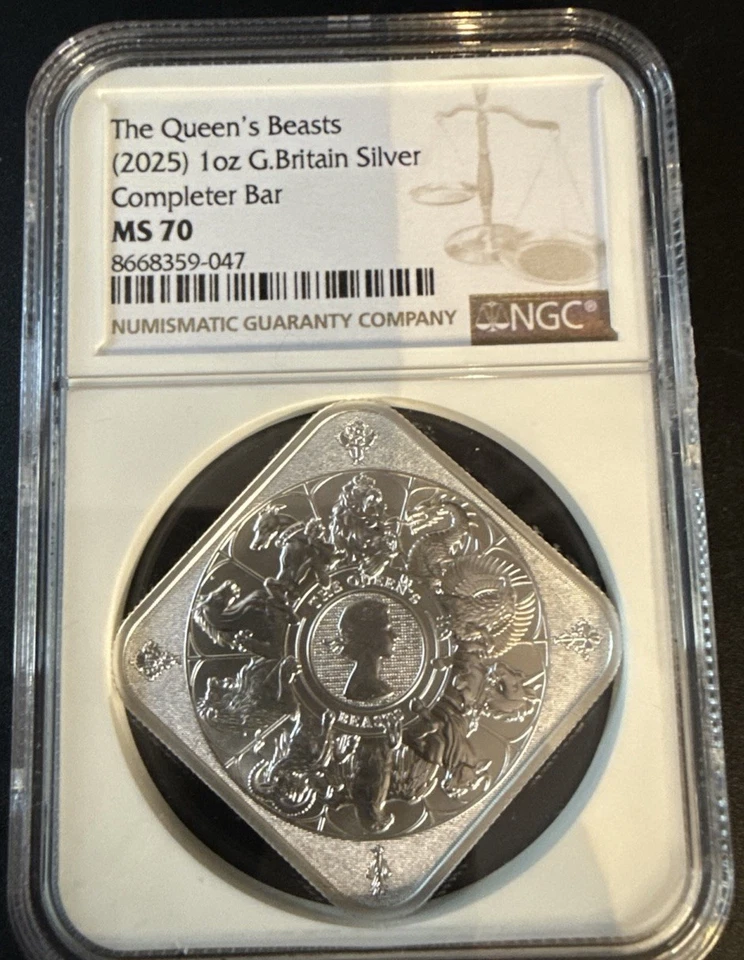 1 oz 2025 Queen’s Beasts Great Britain Silver COMPLETER Silver Bar NGC MS70 - Image 2 of 4