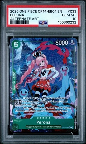 2026 One Piece Azure Sea's Seven Perona Super Rare Alt Art #OP14-033 PSA 10