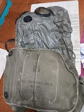 Vintage US Military Issued Gas Mask Bag Chemical Biological, Green Canvas Bag 